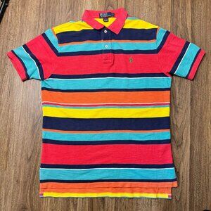 Polo Ralph‎ Lauren VTG Y2K Shirt Men Large Rainbow Striped Interlock Knit Polo